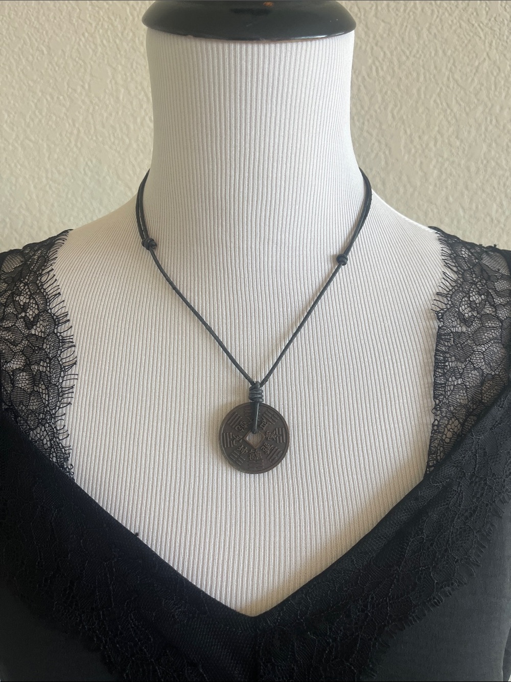 Black Cord Coin Pendant Necklace - Unbranded